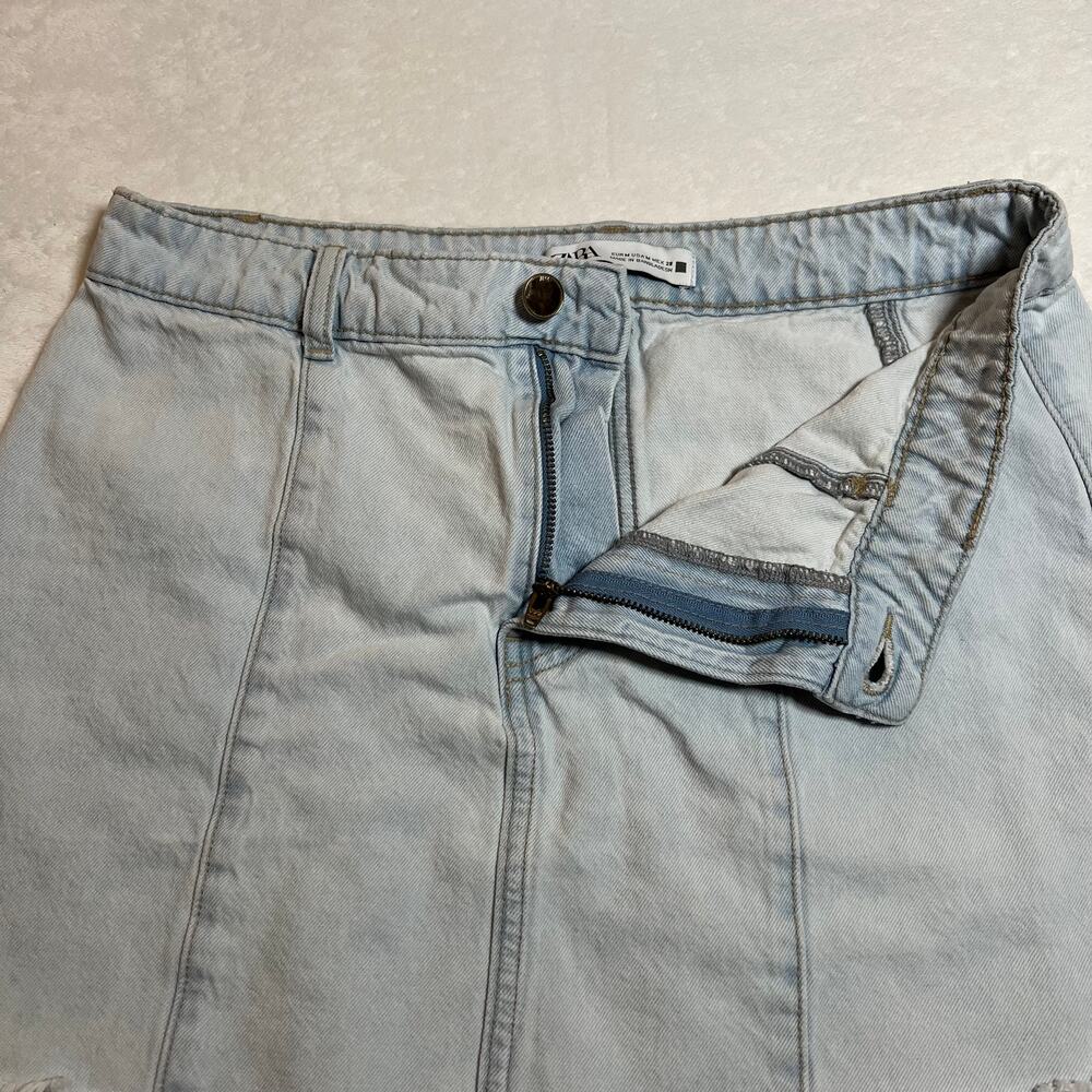 Zara Denim Mini Skirt w/ Raw Hem Size M Casual Festival Y2K Summer Cotton 90s - Picture 5 of 10